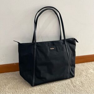 TUMI Satchel Tote Bag Women Black Nylon Leather Handbag